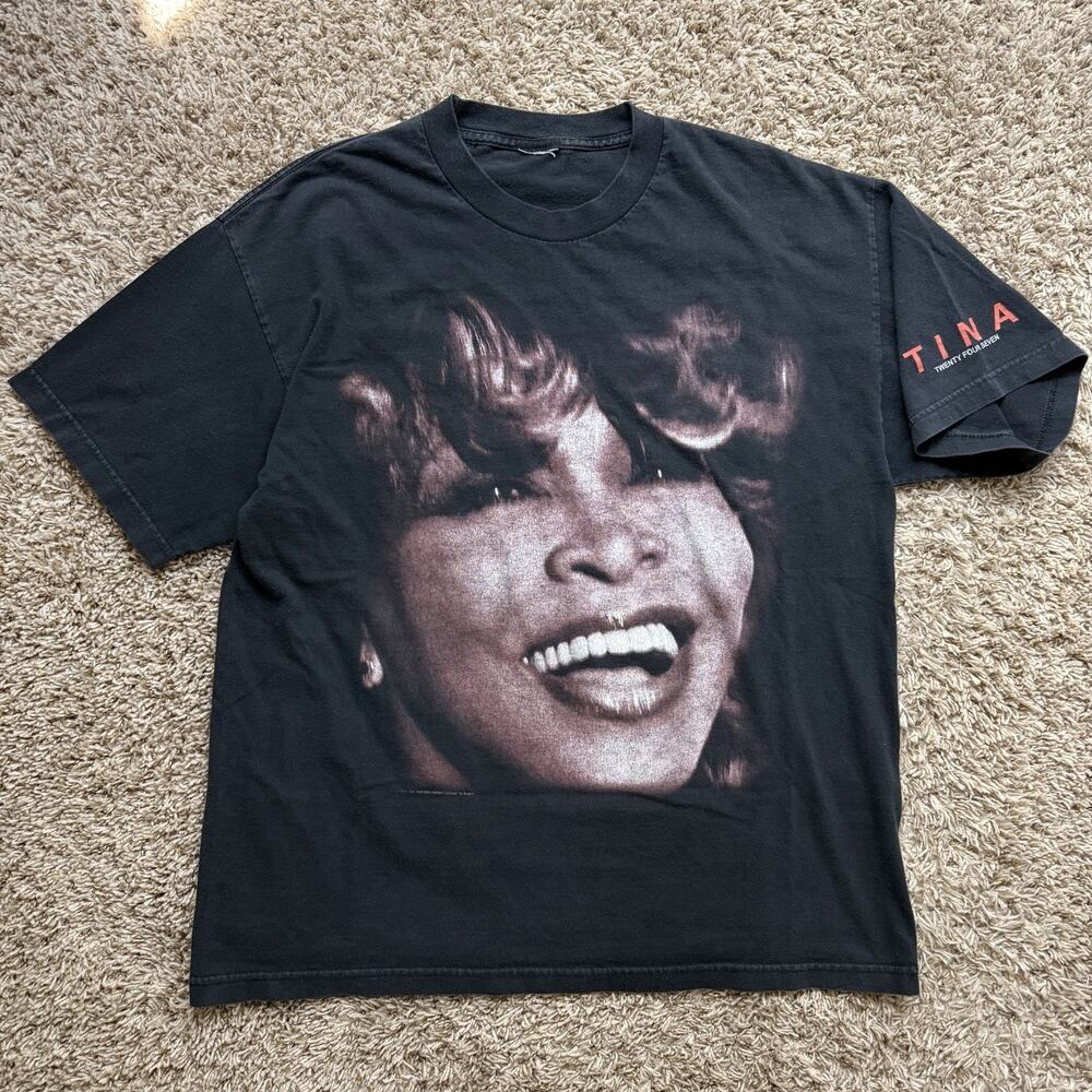 Vintage Tina Turner 1999 Twenty Four Seven Tour Black T-Shirt Big Face Size XL